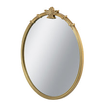 Load image into Gallery viewer, 30x31" Round Wall Mirror with Gold Finish and Decorative Leaf Crest [Online Only]
