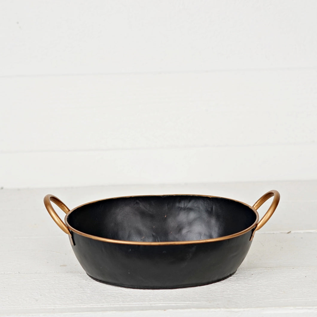Black and Gold Metal Bowl with Handles