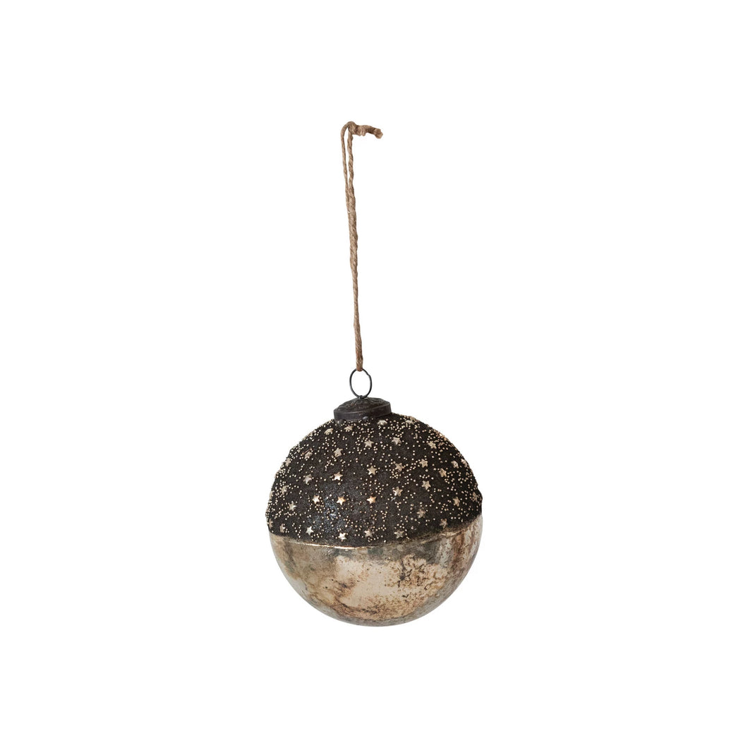 Mercury Glass Ball Ornament w/ Stars (3 sizes)