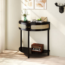 Load image into Gallery viewer, Boho Rattan Semi Circle End Table With Sliding Rattan Door [Online Only]

