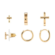 Load image into Gallery viewer, Dainty Cross Earrings Set of 3 - Gold
