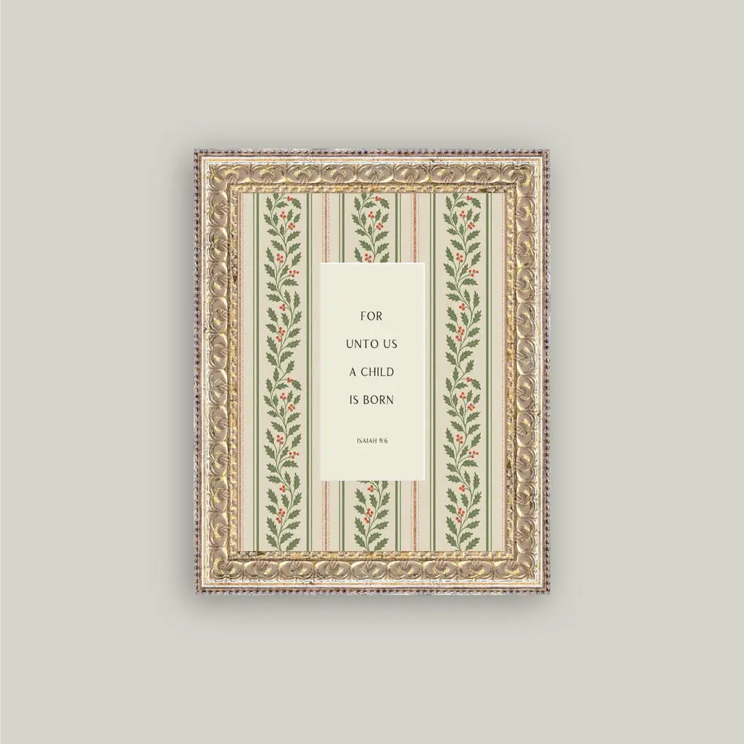 A Child Is Born Framed Antique Art 8x10