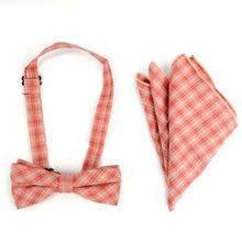 Load image into Gallery viewer, Plaid Cotton Bow Tie &amp; Pocket Square-Pink, Red, &amp; White
