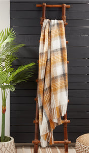 Faux Mohair Mustard Check Throw