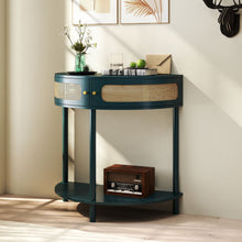 Load image into Gallery viewer, Boho Rattan Semi Circle End Table With Sliding Rattan Door [Online Only]

