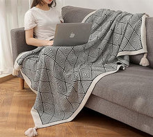 Load image into Gallery viewer, Modern Diamond Knitted Throw Blanket with Tassel 50" W x 60" L [Online Only]
