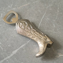 Load image into Gallery viewer, Nickel Etched Cowboy Boot Bottle Opener
