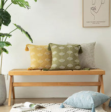 Load image into Gallery viewer, Hand Beaded Embroidery Ginkgo Leaf Throw Pillow Cover with Tassel 18" W x 18" L [Online Only]
