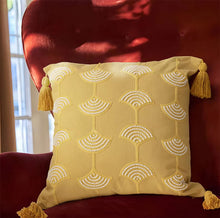Load image into Gallery viewer, Hand Beaded Embroidery Ginkgo Leaf Throw Pillow Cover with Tassel 18" W x 18" L [Online Only]
