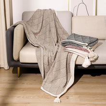 Load image into Gallery viewer, Modern Diamond Knitted Throw Blanket with Tassel 50" W x 60" L [Online Only]
