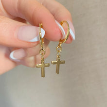 Load image into Gallery viewer, Cross Huggie Hoops Gold Cross Charm Earrings
