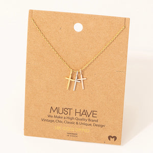 Triple Cross Pendant Necklace (Gold or Silver)