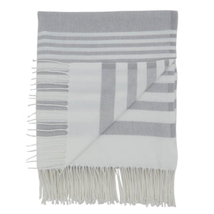 Gray Striped Throw with Tasseled Edges