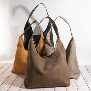 Suede Faux Leather Trim Hobo Bag