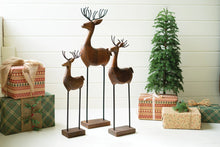 Load image into Gallery viewer, Carved Wood and Iron Reindeer on Bases (Set of 3)
