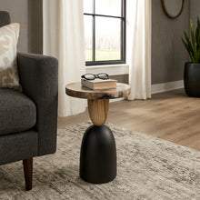 Load image into Gallery viewer, Side Table with Tan &amp; Black Suar Wood Geometric Base

