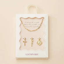 Load image into Gallery viewer, Cross, Believe, and Compass Gold Dipped 18K Charms Necklace
