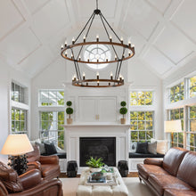 Load image into Gallery viewer, Large Solid Wood Wagon Wheel Chandelier, 2-Tier 32-Lights [Online Only]
