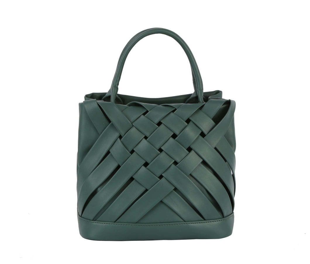 Woven Detailed Top Handle Small Tote Bag (Various Colors)