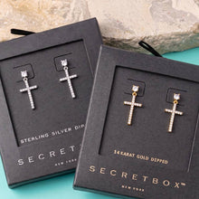 Load image into Gallery viewer, Pave Cz Cross Dangle Drop Earrings
