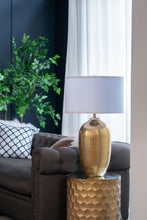 Load image into Gallery viewer, Round Aluminum Sheet Gold Table Lamp with White Fabric Shade [Online Only]
