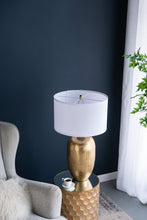Load image into Gallery viewer, Round Aluminum Sheet Gold Table Lamp with White Fabric Shade [Online Only]
