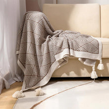 Load image into Gallery viewer, Modern Diamond Knitted Throw Blanket with Tassel 50" W x 60" L [Online Only]
