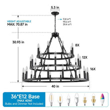Load image into Gallery viewer, 39.37 Inch 3-Tiers Wagon Wheel Chandelier [Online Only]
