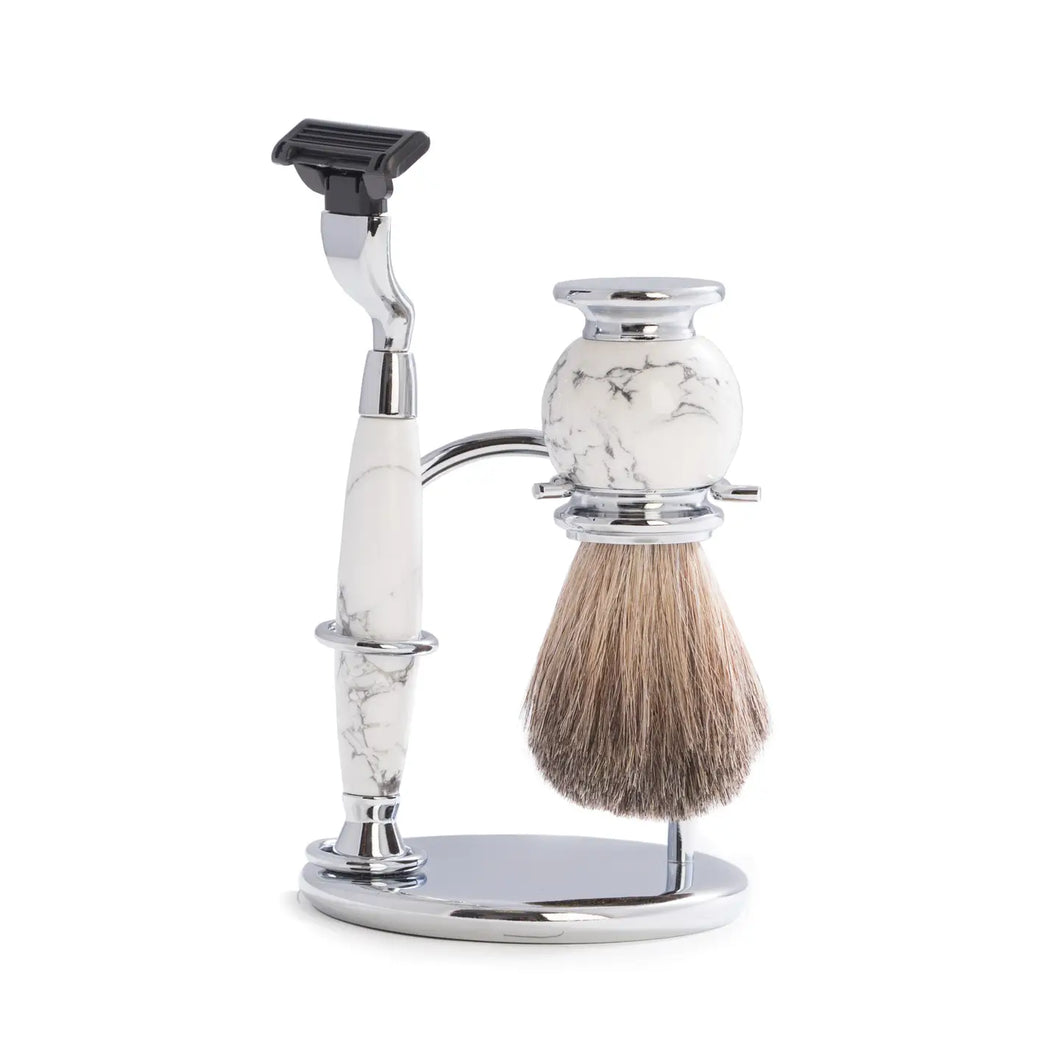 White Marbled Shaving Set