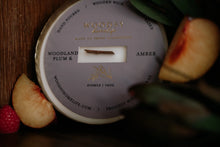 Load image into Gallery viewer, Woodland Plum &amp; Amber Solid Brass 14oz Soy Candle
