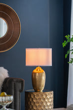 Load image into Gallery viewer, Round Aluminum Sheet Gold Table Lamp with White Fabric Shade [Online Only]
