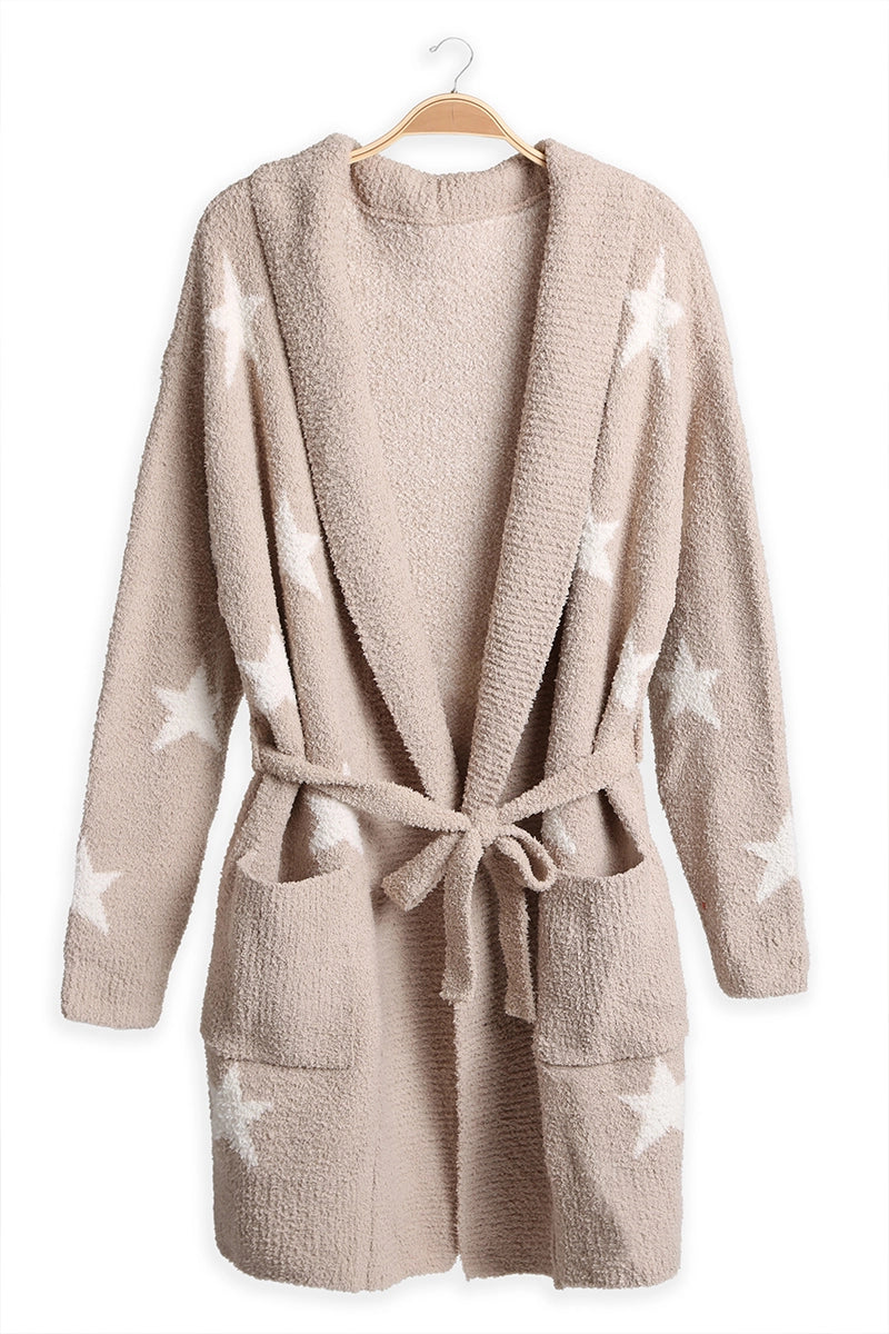 Star Pattern Soft Robe with Front Pockets