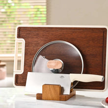 Load image into Gallery viewer, Acacia Wood Cutting Board Holder &amp; 3 Slot Organizer
