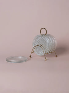 Glass Coasters Metal Caddy Set