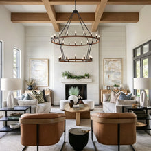 Load image into Gallery viewer, Large Solid Wood Wagon Wheel Chandelier, 2-Tier 32-Lights [Online Only]
