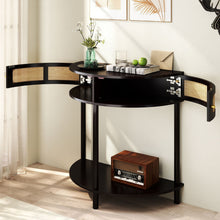 Load image into Gallery viewer, Boho Rattan Semi Circle End Table With Sliding Rattan Door [Online Only]
