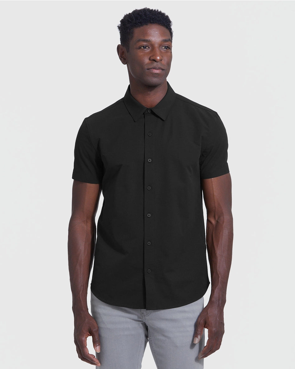 Short Sleeve Button Up Shirt Commuter Black