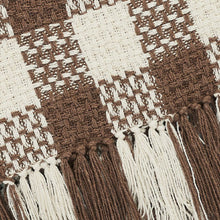 Load image into Gallery viewer, Cocoa Brown Woven Check Throw Blanket with Fringe 50x60
