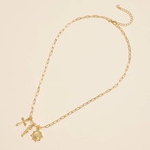 Load image into Gallery viewer, Cross, Believe, and Compass Gold Dipped 18K Charms Necklace
