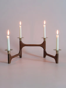 Articulating Wood and Gold Taper Candle Holder