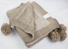 Load image into Gallery viewer, Luxe Faux Fur Cable Knit Reversible Pom Pom Cozy Throw Blanket, 50" x 60" (Taupe) [Online Only]
