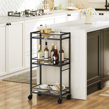 Load image into Gallery viewer, 3-Tier Glass Bar Cart on Wheels
