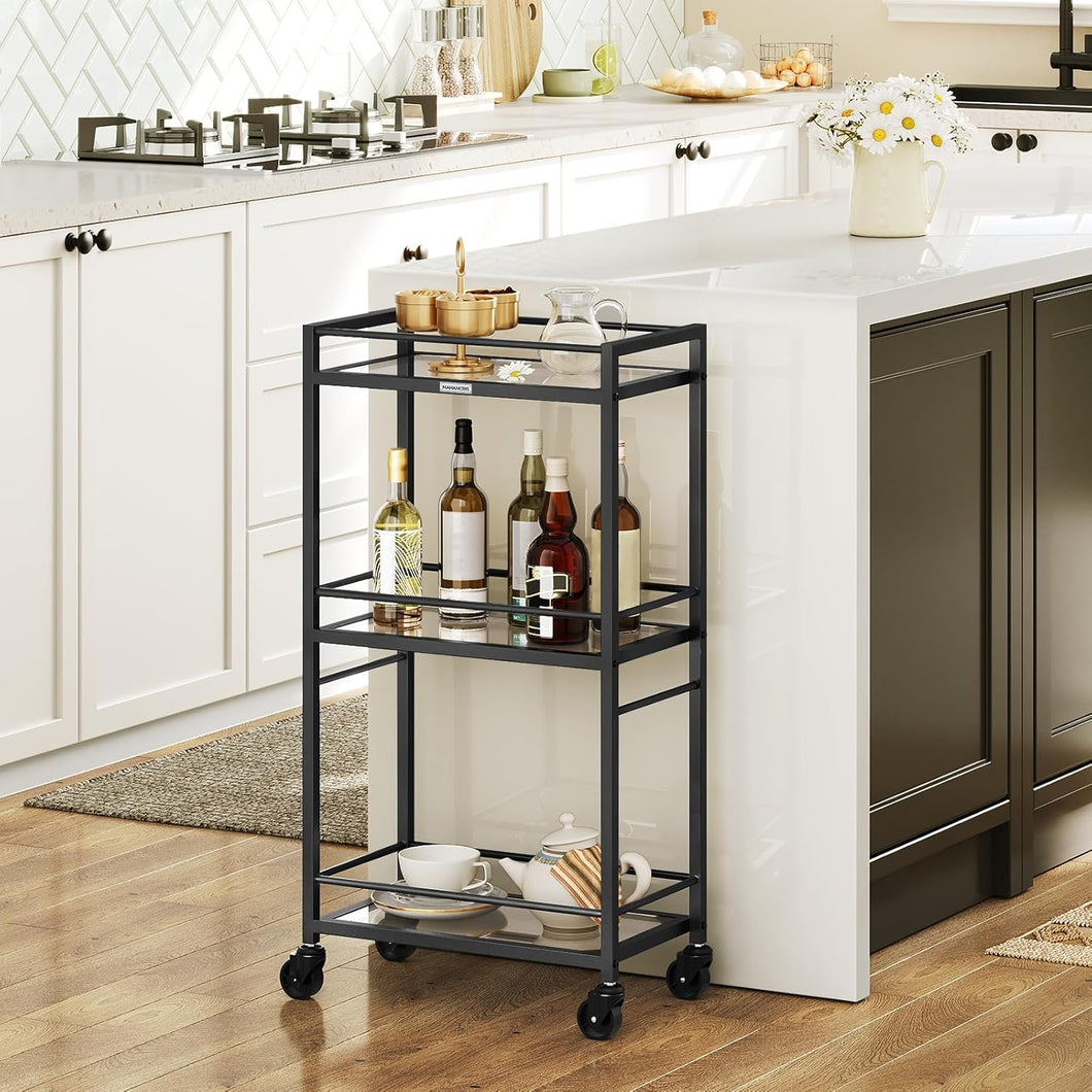 3-Tier Glass Bar Cart on Wheels