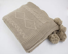 Load image into Gallery viewer, Luxe Faux Fur Cable Knit Reversible Pom Pom Cozy Throw Blanket, 50" x 60" (Taupe) [Online Only]

