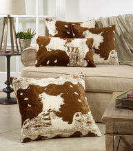 Load image into Gallery viewer, Rustic Faux Fur Cow Hide 18 x 18 Inch Decorative Throw Pillow with Case &amp; Insert [Online Only]
