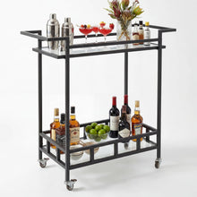 Load image into Gallery viewer, Black Metal Bar Cart with 2 Glass Shelves
