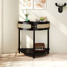 Load image into Gallery viewer, Boho Rattan Semi Circle End Table With Sliding Rattan Door [Online Only]
