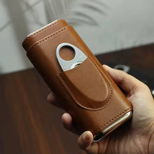 Load image into Gallery viewer, Genuine Leather Cigar Case, Wood Lined Humidor with Cutter
