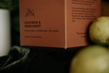 Load image into Gallery viewer, Leather &amp; Bergamot Gold Lid Candle &amp; Boutique Box
