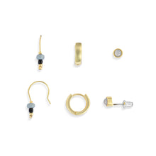 Load image into Gallery viewer, Dainty Bead Gold &amp; Ivory Earrings Set of 3
